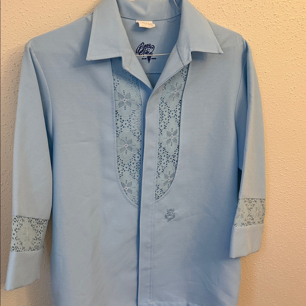 Elegant Light Blue Men's Button Down Hawaiian Wedding Shirt by Iolani Beau Tiki